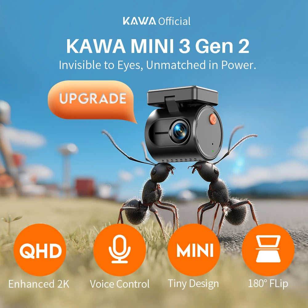 MINI3 Gen2 KAWA - Pequeña cámara de salpicadero para coche DVR, grabadora de vídeo automática, 2K WiFi y APP/control por voz, visión nocturna 2025 - Nueva Dashcam mejorada