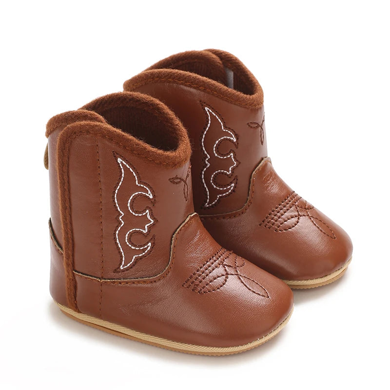 Bottines Cowboy Bébé Cuir PU Antidérapantes — Fille & Garçon 0–18 mois