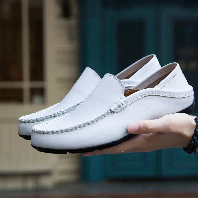 Mocassins en Cuir Véritable Homme — Décontractés Sans Lacet Taille 37-47