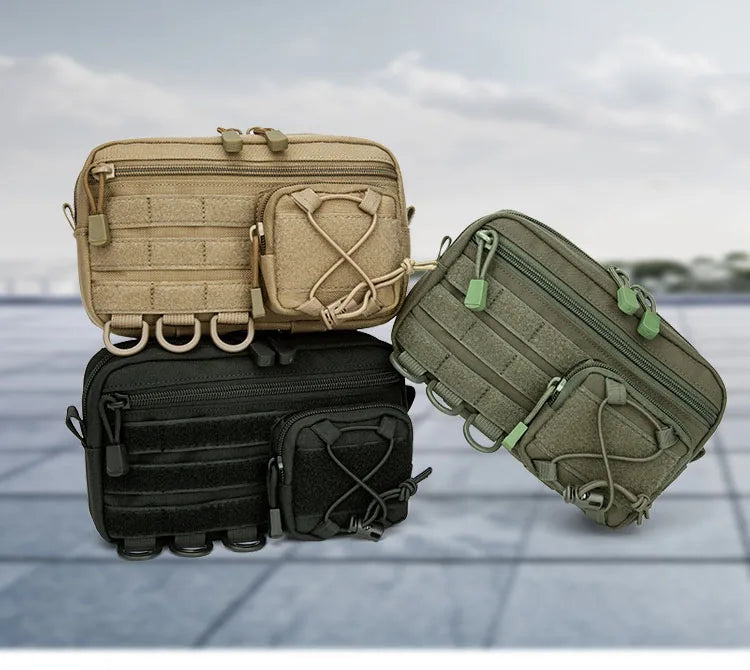 Pochette d'administration horizontale tactique Molle avec poche avant à cordon, pochette modulaire EMT, sac de rangement utilitaire EDC, sac de taille d'extérieur
