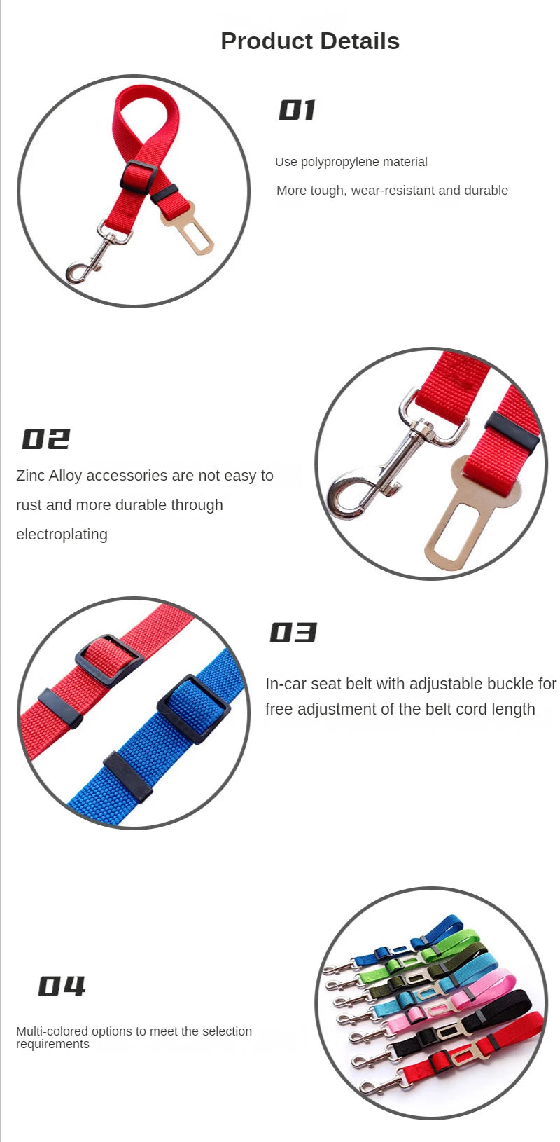 Accesorios ajustables para perros, cinturón de seguridad para mascotas, gatos, perros, asiento para mascotas, arnés de vehículo, clip de plomo, palanca de seguridad, collares de tracción para perros