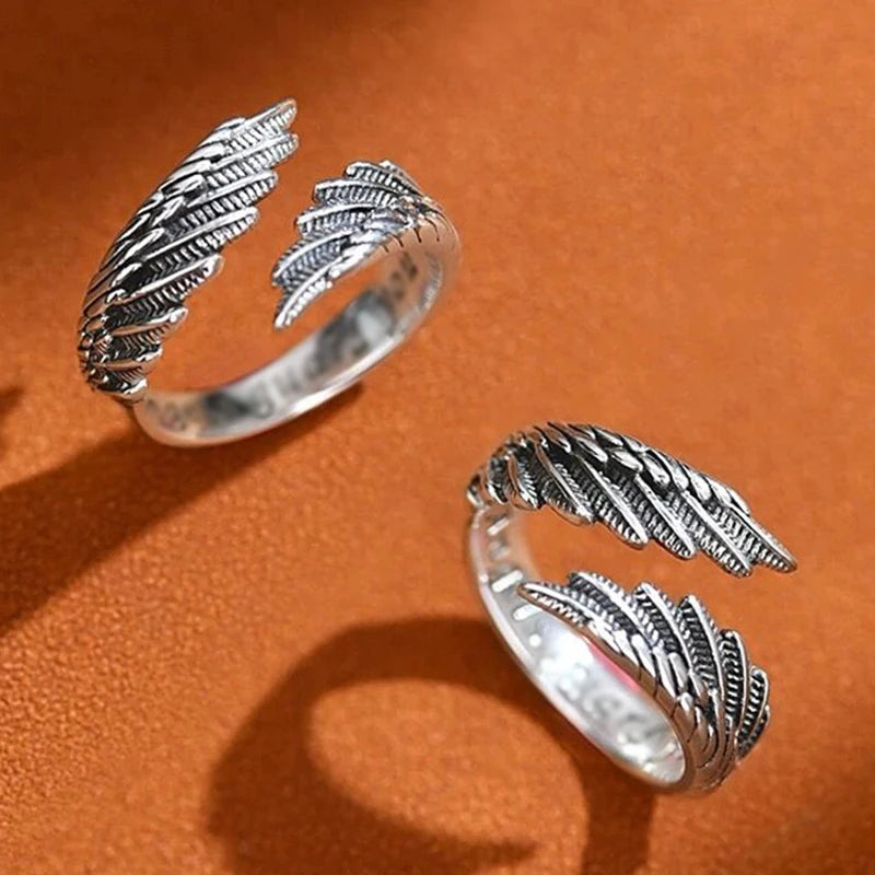 2Pcs Vintage Rings for Men Women Bat Wing Demon Eye Hip Hop Adjustable Retro Silver Color Daily Party Jewelry