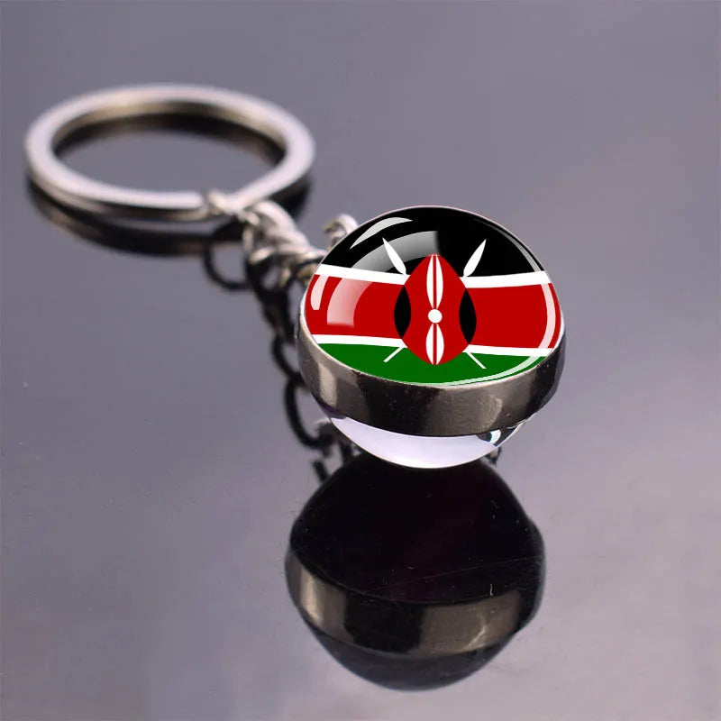 Porte-clés drapeau africain, algérie, somalie, tunisie, maroc, egypte, drapeau National, pendentif boule de verre Double face, cadeau