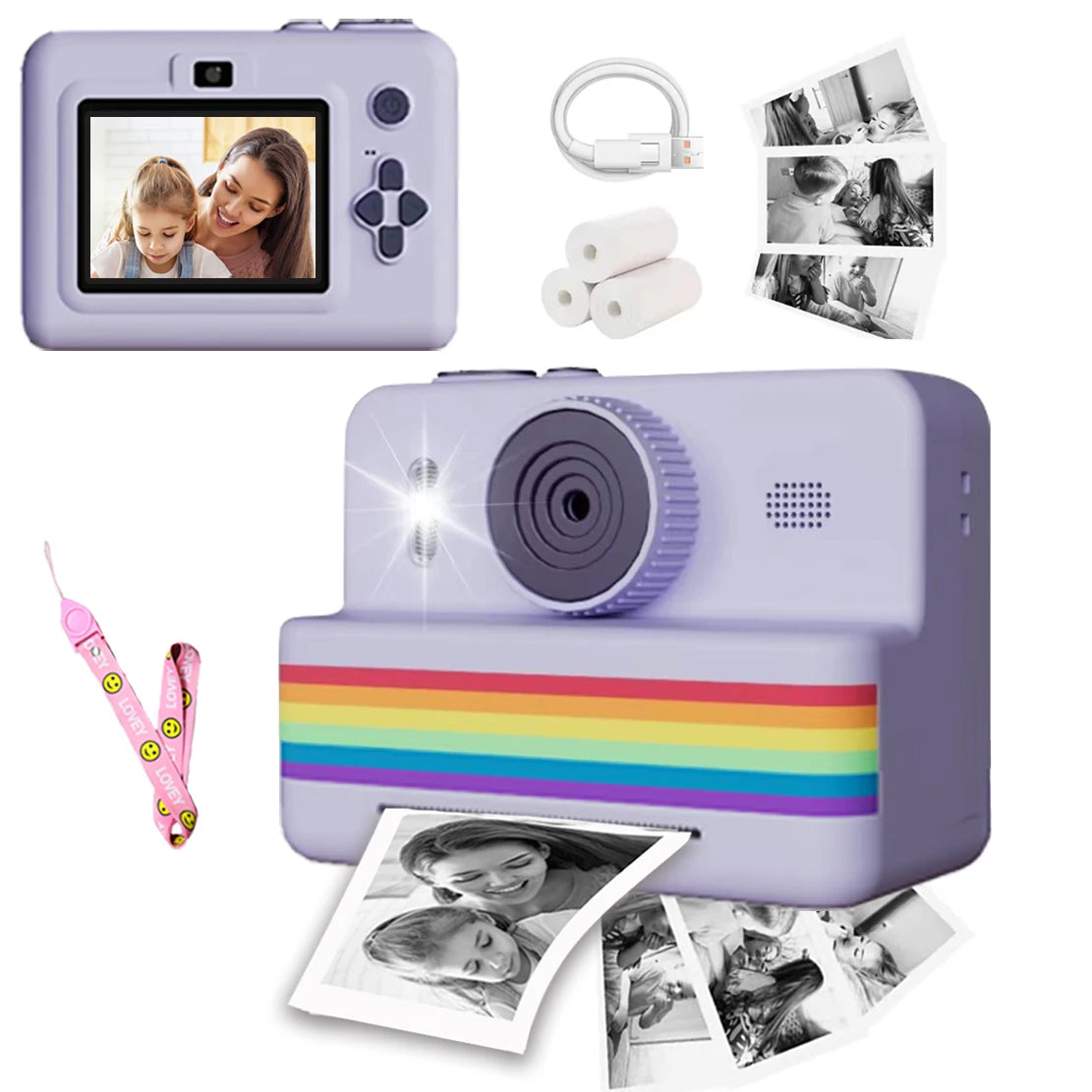 Cámara digital para niños para fotografía Mini impresora térmica portátil Impresión instantánea Cámara de fotos para niños Juguete de video HD de 2.8 pulgadas Regalos