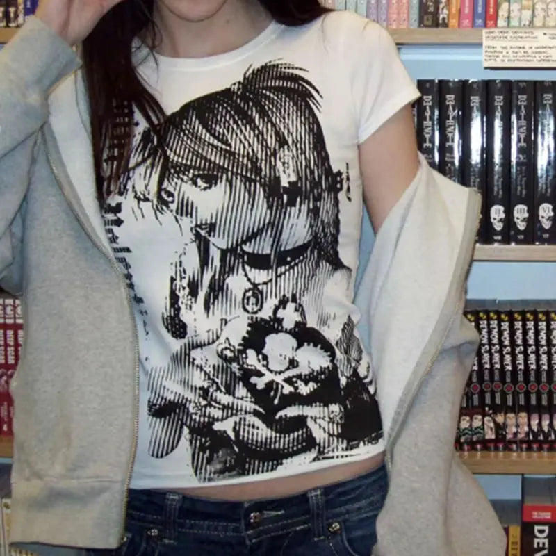 T-Shirt Court Y2K Anime Harajuku Femme — Vintage 90s Emo Streetwear