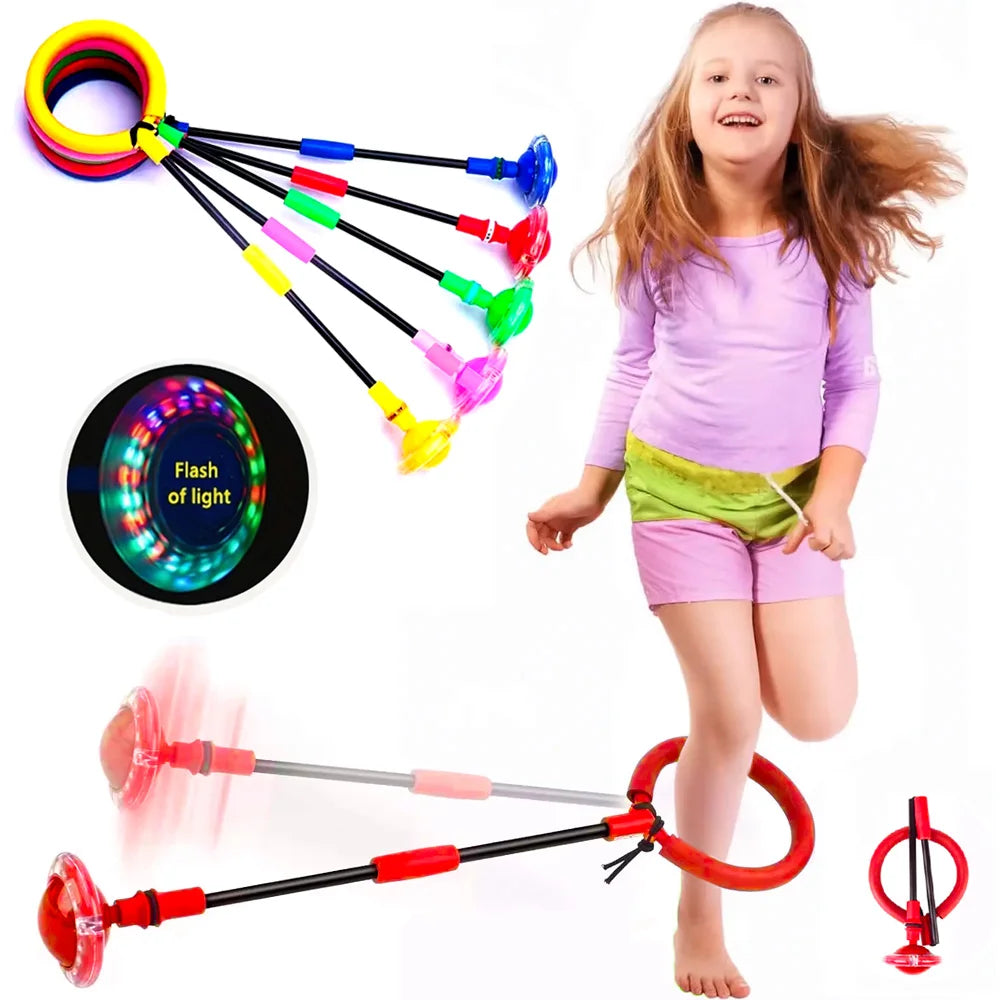 Bolas de rebote intermitentes elásticas, auto luminosas, anillo de salto giratorio para niños y adultos, conjunto de fitness, bola de giro de una sola pierna, regalo novedoso