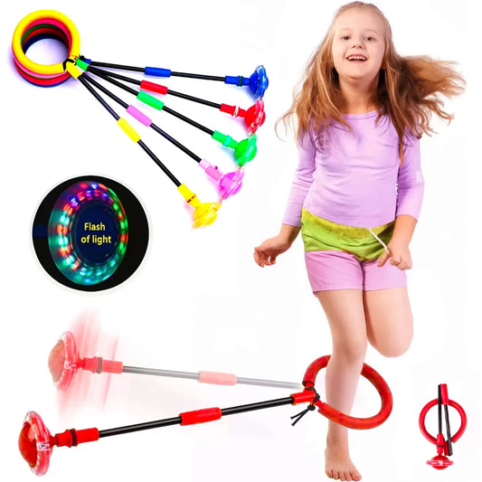 Flash Elastic Bounce Ball, Self-Luminous Rotary Jump Ring for Kids and Adults, Fitness Set, One-Leg Swivel Ball, New Gift