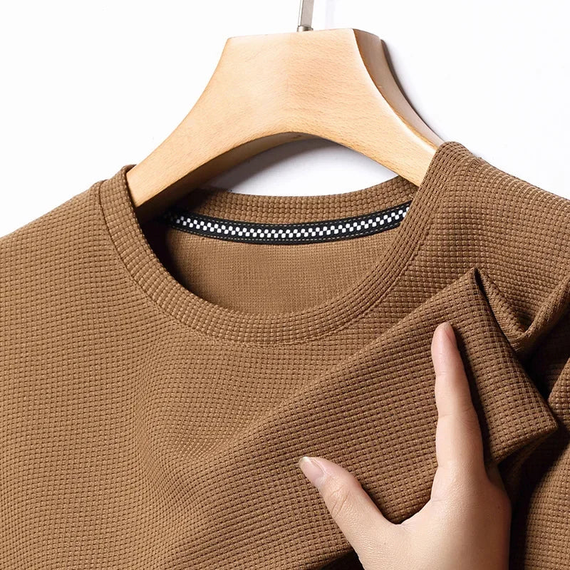 New Men's Waffle Knit Crew Neck Short Sleeve Summer T-Shirt
