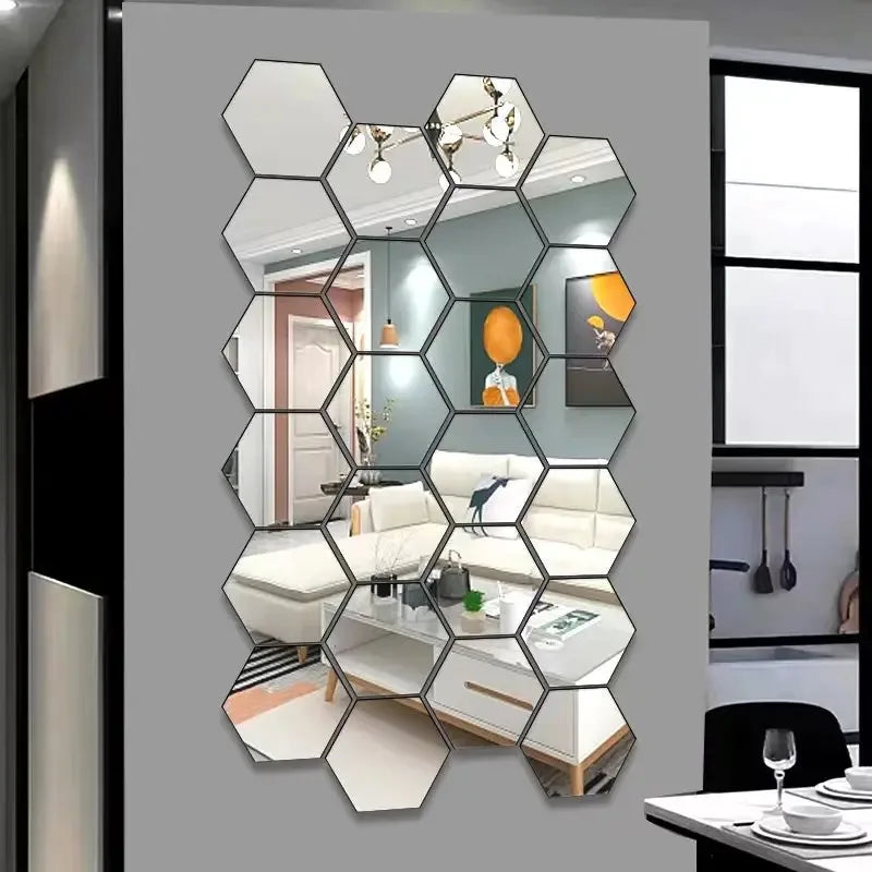 Autocollants muraux en miroir hexagonaux 6/12 pièces, autocollants en miroir acrylique 3D DIY, autocollants adhésifs amovibles, décoration de salon, salle de bain, maison