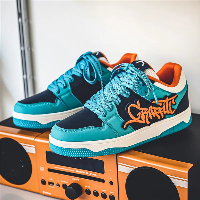 Blue Fashion Designer Skateboard Shoes Men Streetwear Hip Hop Sneakers Men Luxury Platform Skateboard Sneakers Men Basket Homme