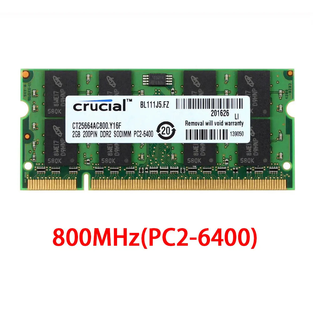 Mémoire Crucial pour ordinateur portable RAM DDR2 2GB 4GB (2x2GB) 667MHz 800MHz mémoire SODIMM PC2-5300 PC2-6400 Non ECC sans tampon pour ordinateur portable