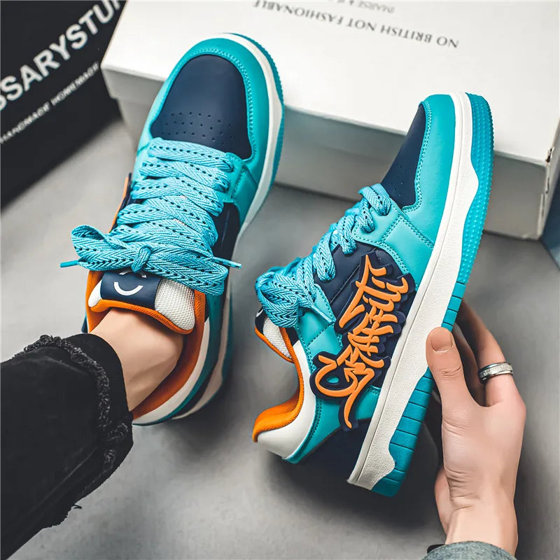 Blue Fashion Designer Skateboard Shoes Men Streetwear Hip Hop Sneakers Men Luxury Platform Skateboard Sneakers Men Basket Homme