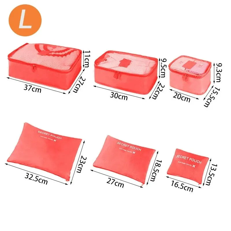 Organizador de viaje de gran tamaño, 6 piezas, maleta portátil, ropa, zapatos, neceser de maquillaje, organizador de equipaje, bolsa de almacenamiento de viaje