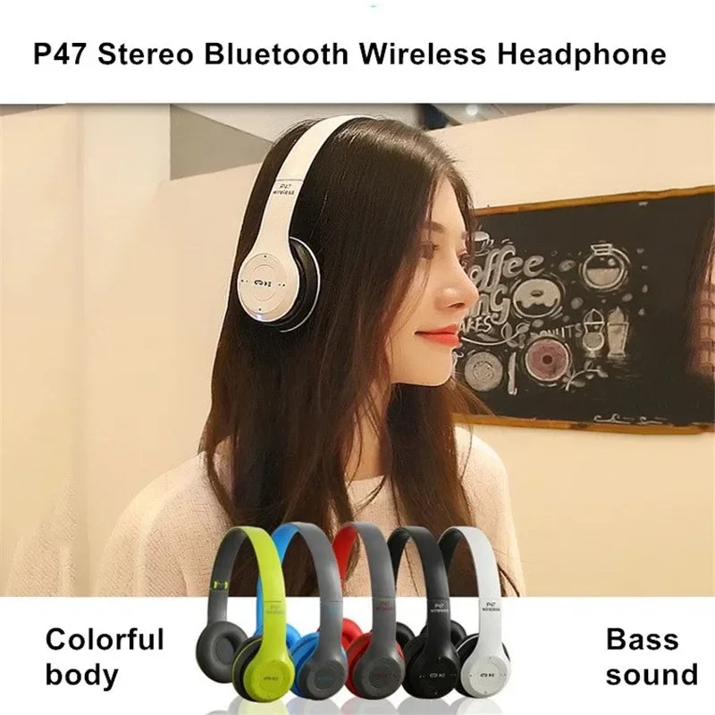P47 Bluetooth 5.0 Wireless Headphones, Foldable Headset with Mic, USB Adapter, for iPhone Gaming