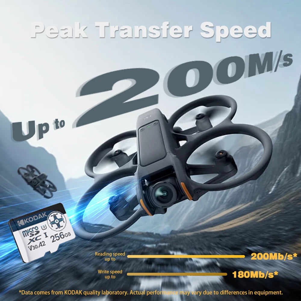 Tarjeta Micro SD Kodak A2 compatible con dron DJI de hasta 200 MB/s tarjeta de memoria para Mini 4K/Mini 3/Neo/Mavic 4/Avata 2/Flip/Air 3/X5