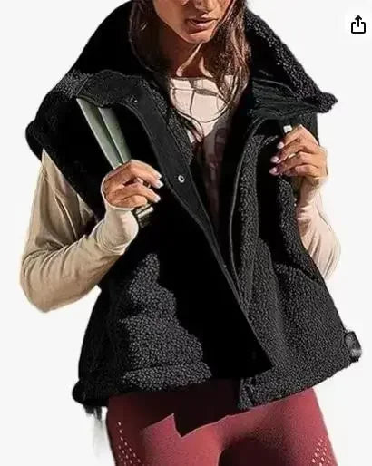 Chaleco polar de felpa para mujer, de talla grande, sin mangas, Sherpa, cálido, con botones, prendas de abrigo con bolsillos