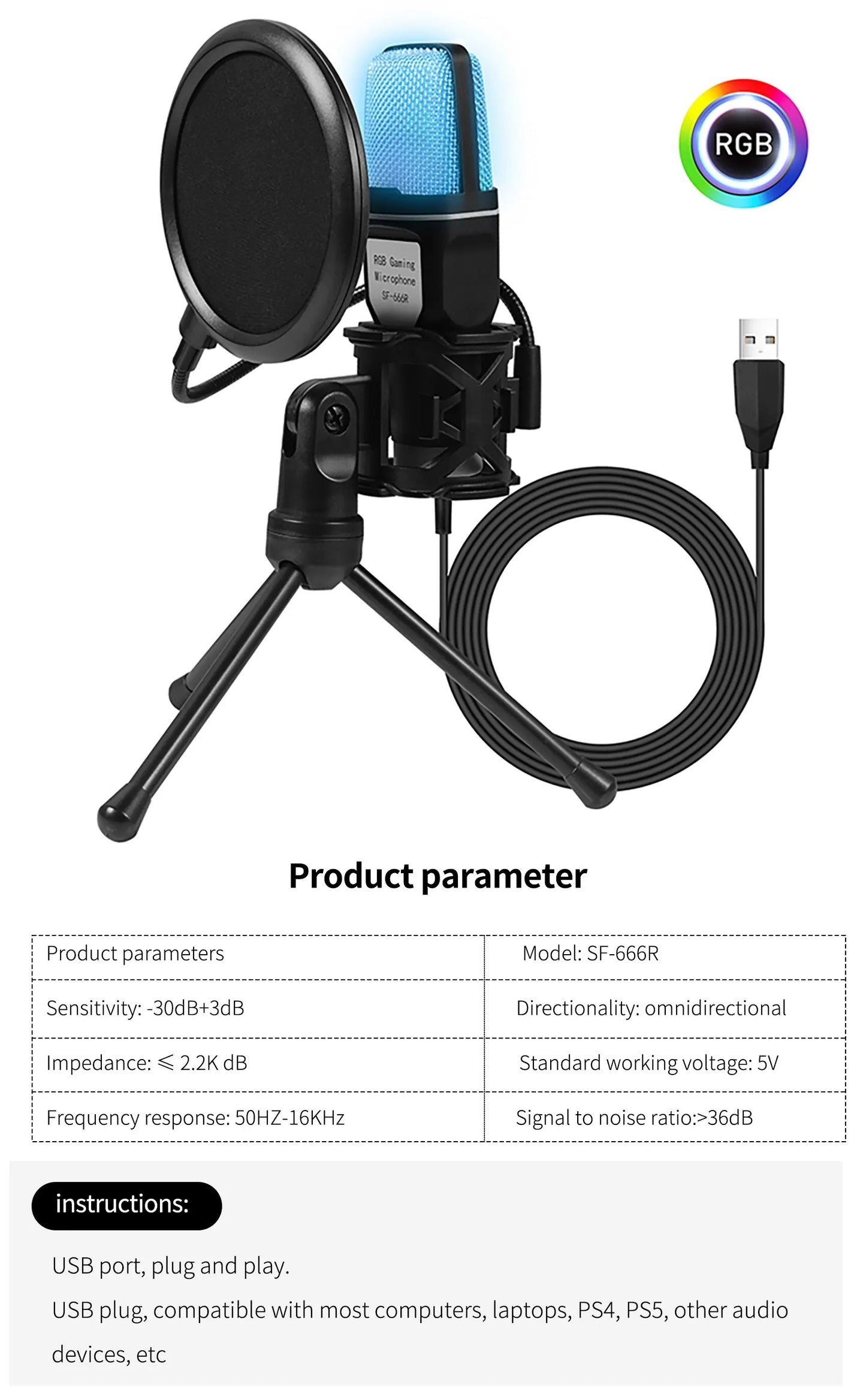 Microphone USB à condensateur pour gaming et podcast – Micro filaire pour PC, streaming et karaoké