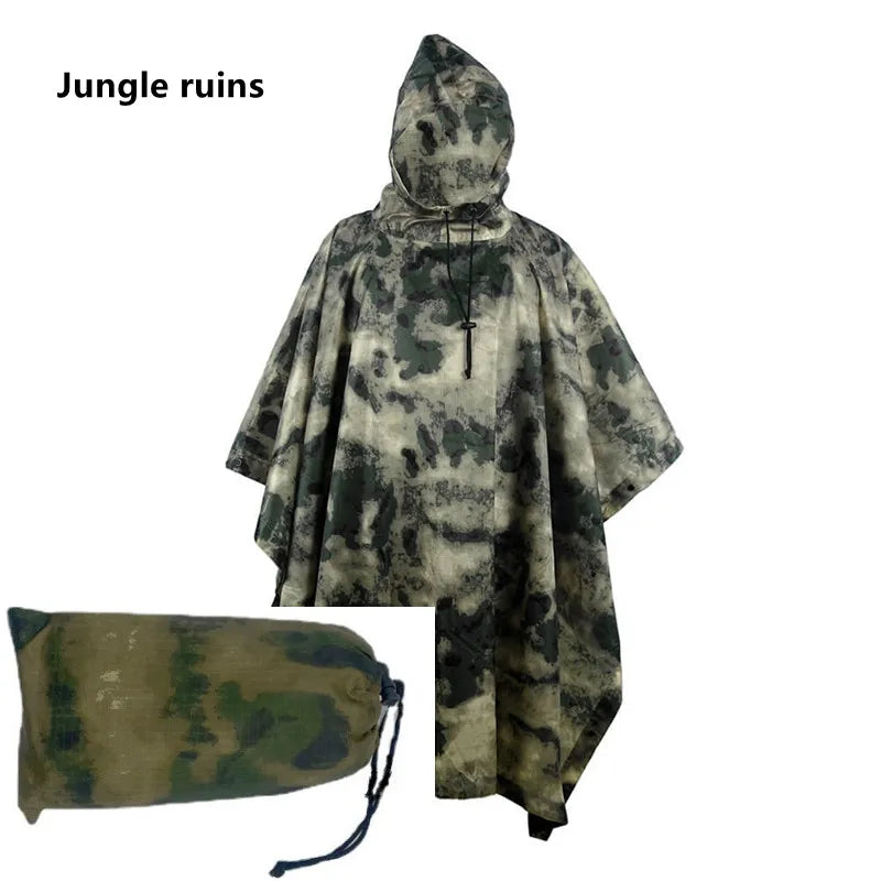 Poncho de Camouflage respirant pour l'extérieur, imperméable tactique de Jungle, observation des oiseaux, randonnée, chasse, combinaison Ghillie, équipement de pluie de voyage