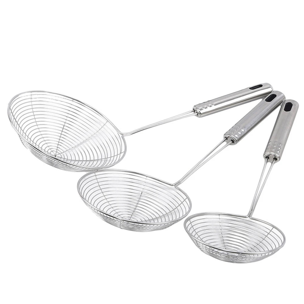 Fine Mesh Stainless Steel Skimmer Spoon, Multifunctional Spider Strainer with Long Handle for Frying Cooking and Noodle Sieve