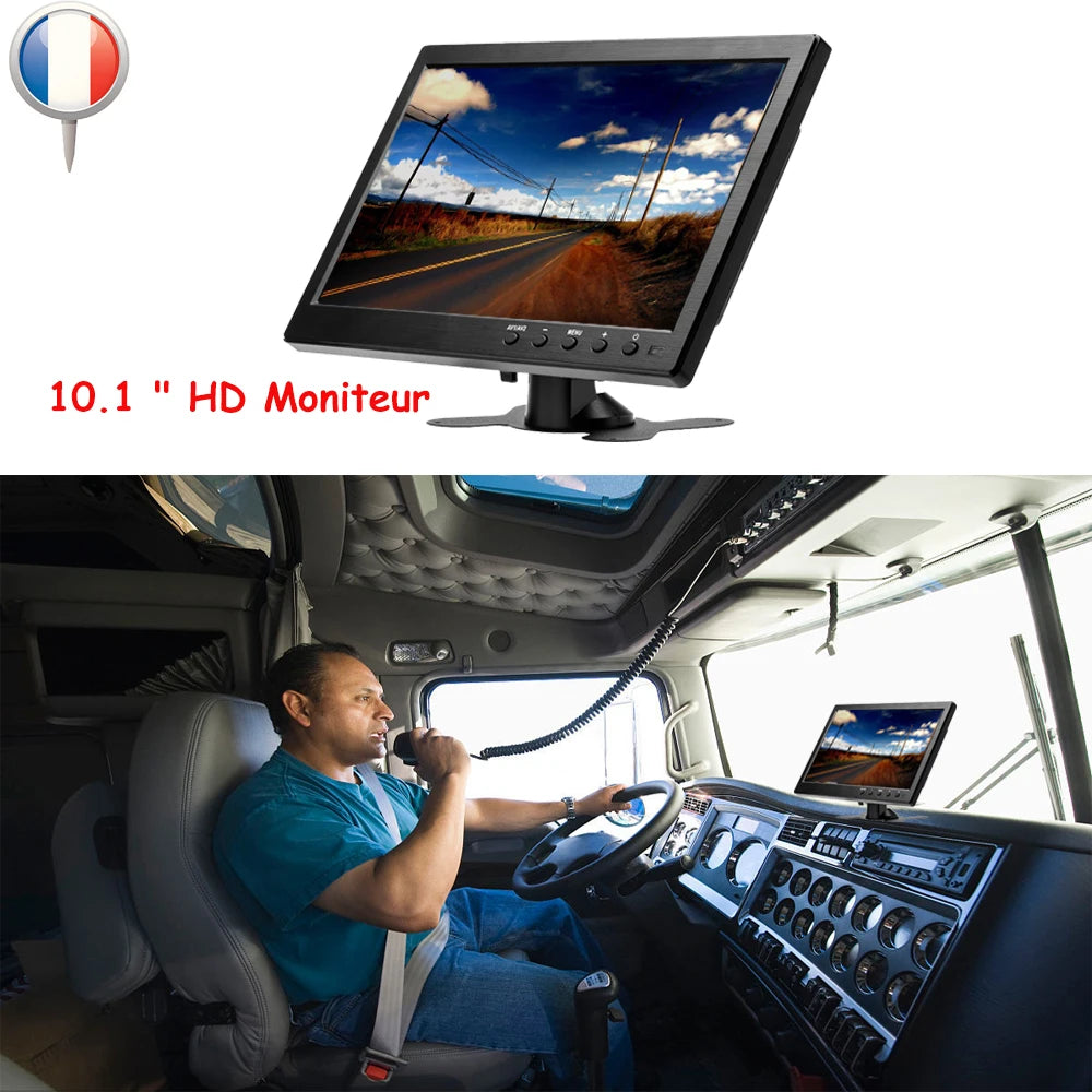 Moniteur de voiture 10,1 pouces LCD HD — HDMI, VGA, AV, USB, SD, TV, lecteur DVD, surveillance
