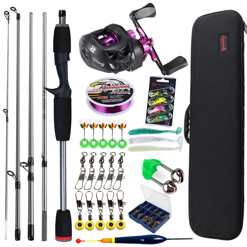 Sougayilang-Kit complet de moulinet de pêche Baitcasting, section Chlor5, rapport de vitesse 7.2:1, pêche au bar et à la carpe, le plus récent