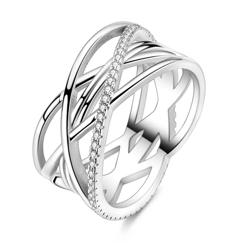 Anillos de plata 925, línea entrelazada, anillos enrollados geométricos de circonita, compromiso romántico, boda, San Valentín, joyería fina, regalo