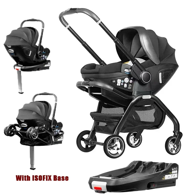 Cochecito de bebé 4 en 1, silla de coche para niños con base ISOFIX, cochecito de lujo portátil y ligero para recién nacidos