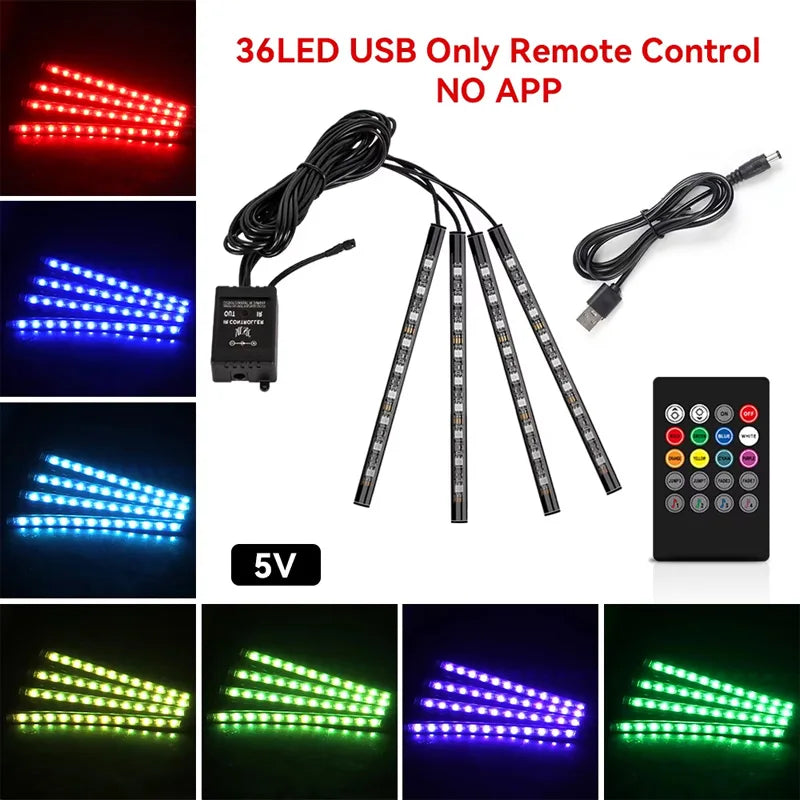 Bande lumineuse LED pour intérieur de voiture, Kit de rétro-éclairage 5V USB, lampe néon d'ambiance décorative pour voiture, accessoires de véhicule, nouveau