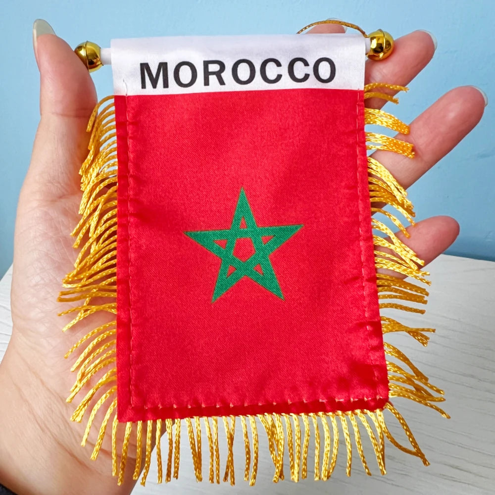 10x14 cm decoración para ventana de coche Poliéster Argelia/Marruecos banderín colgante banderas marroquíes Mini banderín