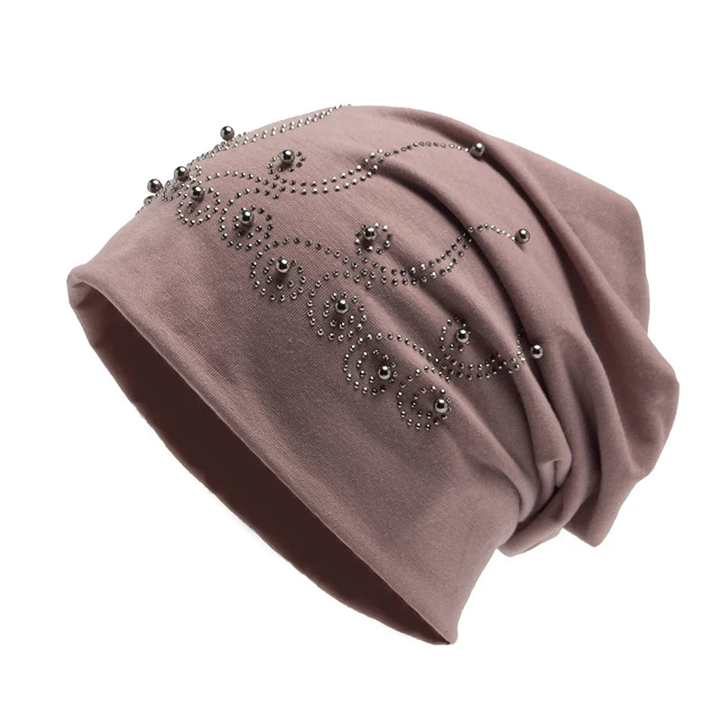 Bonnet en perles biscuits pour femme, cagoule tendance, chapeaux décontractés pour femme, bonnet Skullies, bonnet femme avec chaleur, automne et hiver