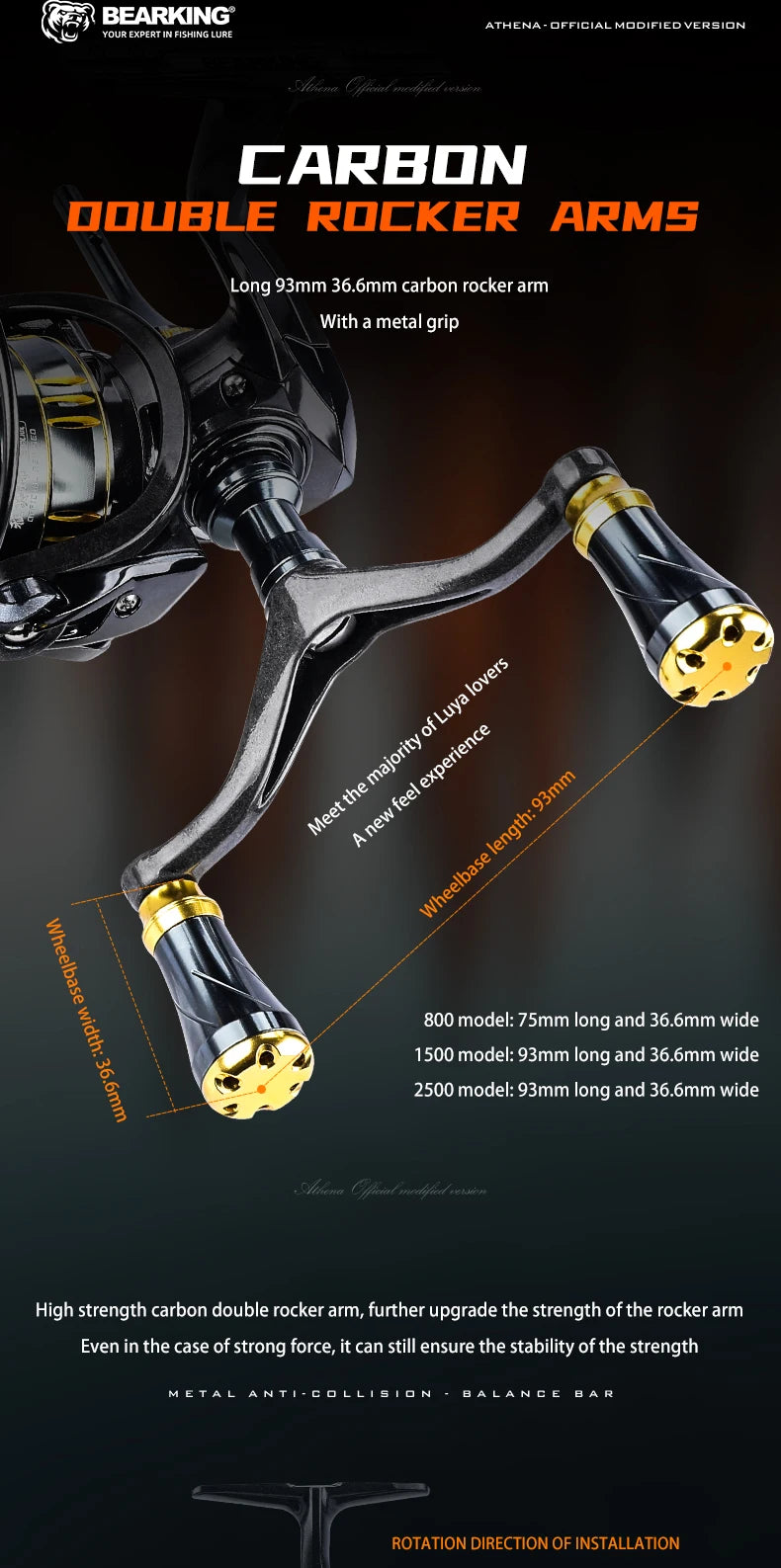 BEARKING RS Athena 5.2:1 roue rotative 6 + 1BB bouche inclinée tasse peu profonde Double bras oscillant tige d'équilibre roue rotative universelle