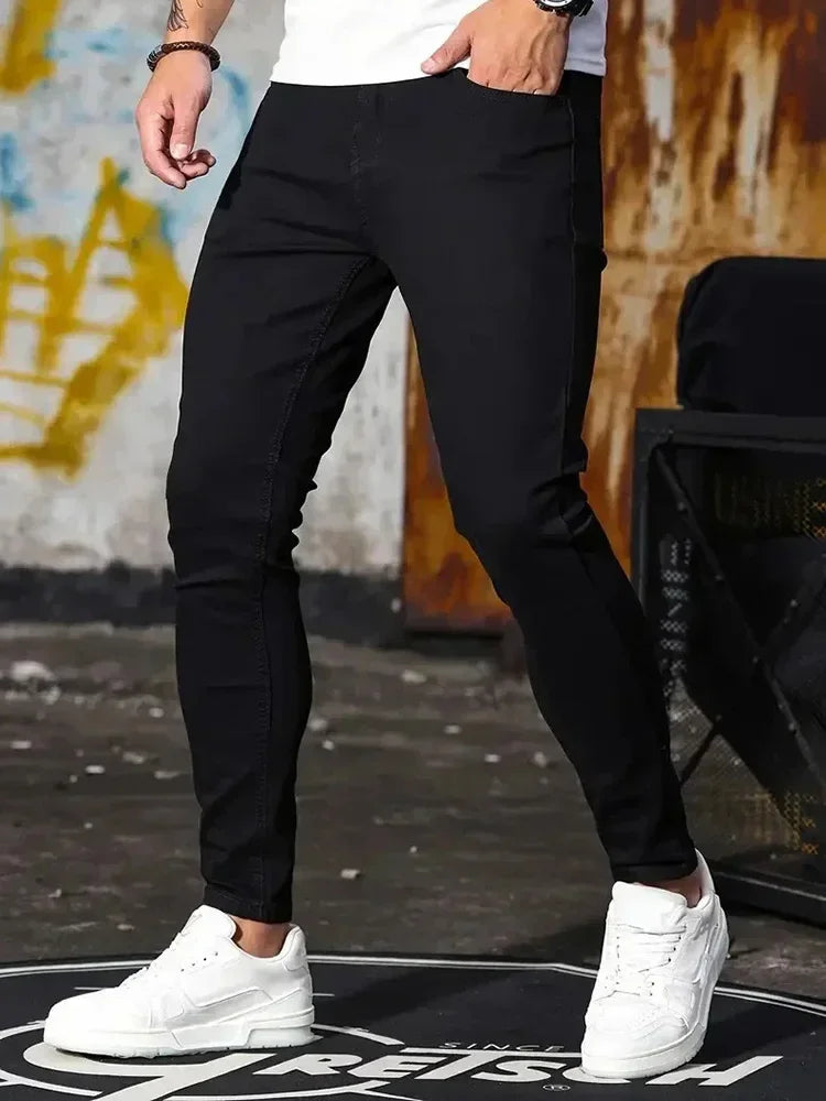 2025 Men's Classic Advanced Pencil Jeans Men's Soft Stretch Black Biker Masculino Slim Fit Denim Solid Casual Pants