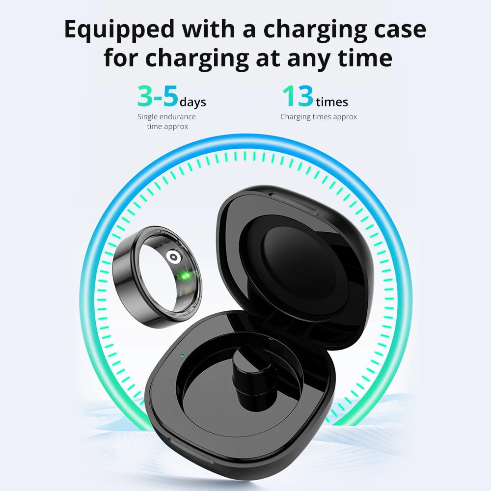 COLMI R02 – anillo inteligente con estuche de carga para hombres y mujeres, duración de la batería de 39 días, monitor de salud, resistente al agua 5ATM, 2024