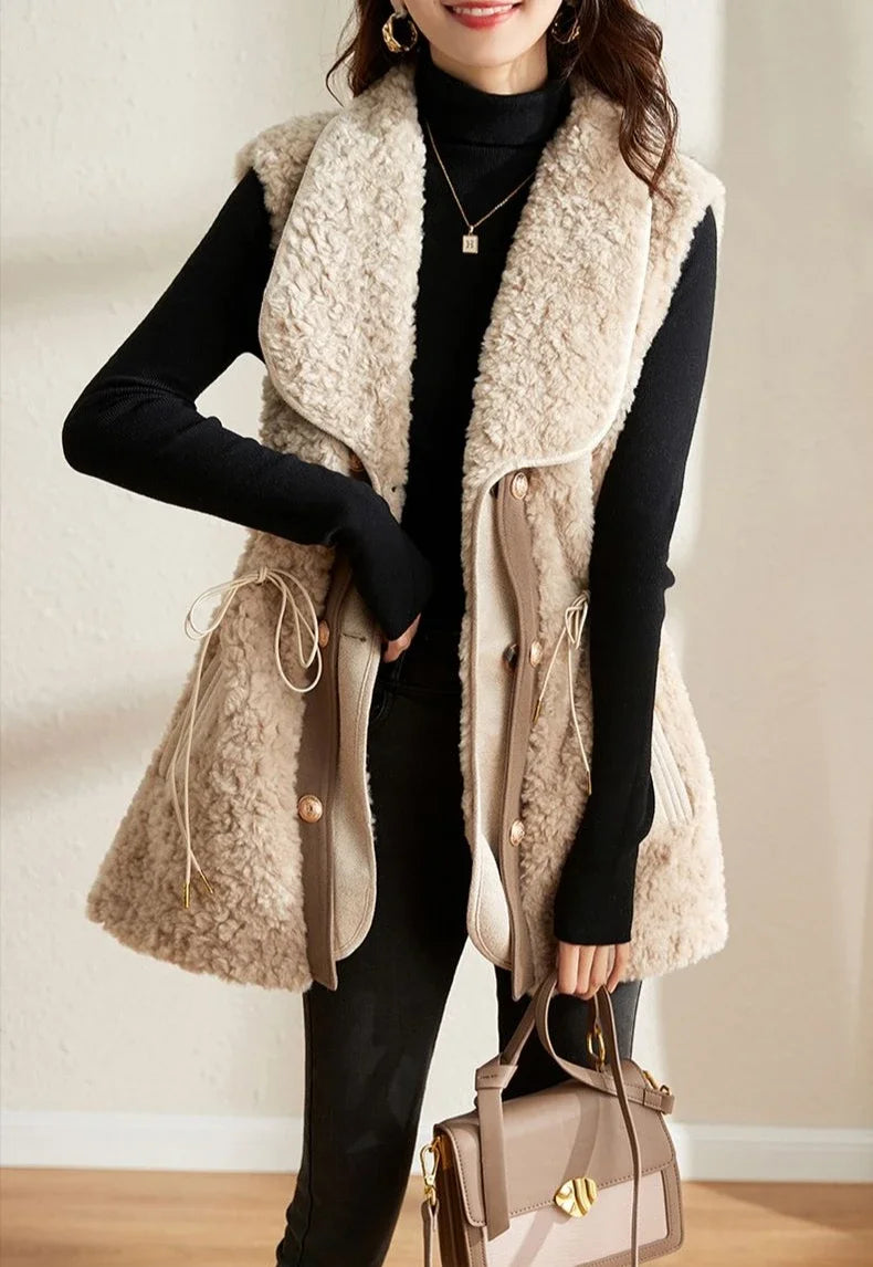 Chalecos de piel de cordero para mujer, Wstring de proximidad, chalecos elegantes de otoño para mujer, nueva colección