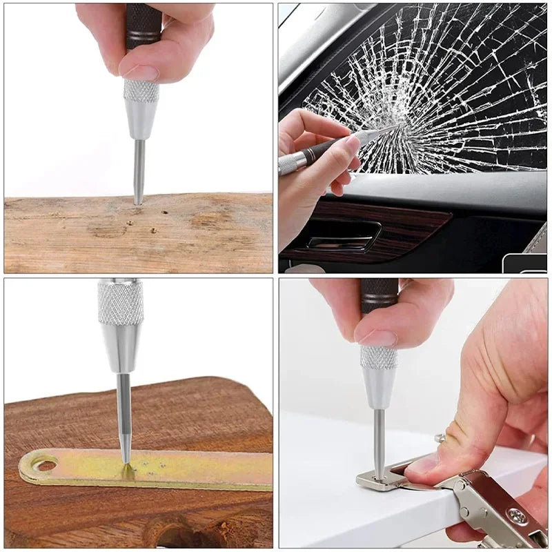 Automatic center punch, hole marker, wood, metal, steel, spring-loaded, drill locator, heavy-duty punch, carpentry, automatic hand tool