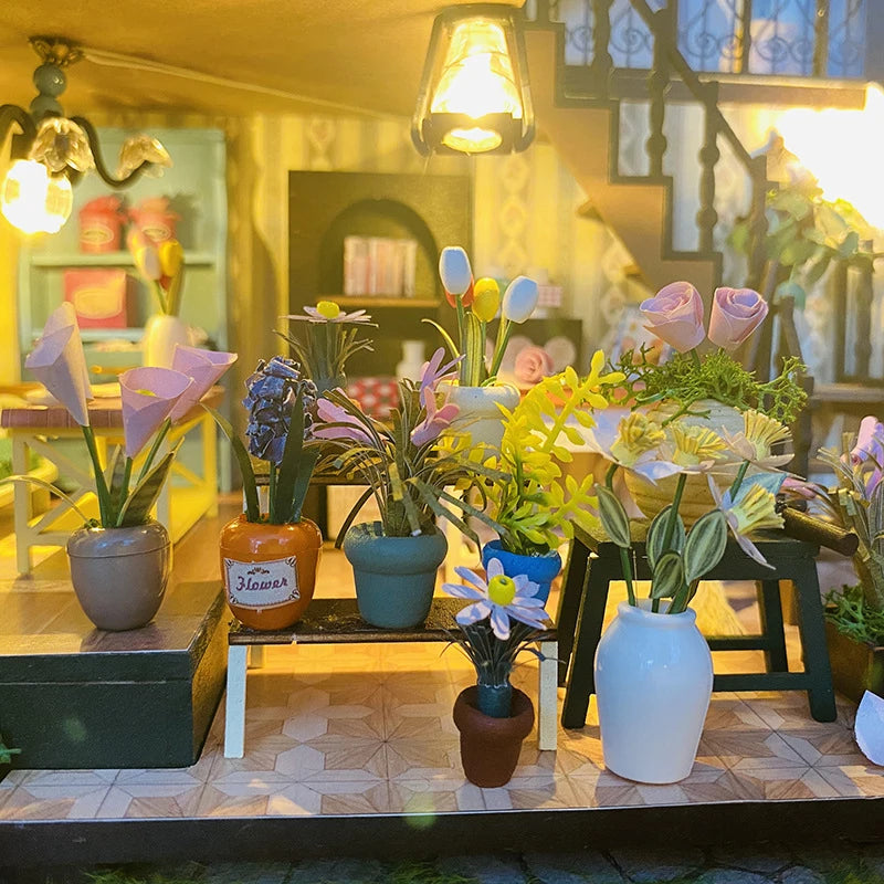 Casa de muñecas de madera, modelo de jardín, puzle 3D, kits de construcción para montar, juguetes, decoración de dormitorio con luces LED, regalo para casa de muñecas, bricolaje