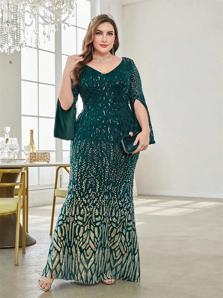 Grande taille élégante paillettes noir robe de soirée 2025 femmes formelle Maxi bal manches longues fête luxe robe de Cocktail