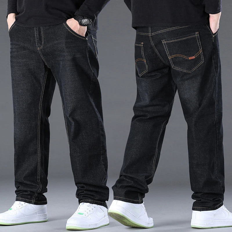 Pantalón de jean para hombre talla grande 50, tela de mezclilla de alta elasticidad, pantalones de talla grande para 45-150 kg, vaqueros de hombre, pierna ancha, pantalón de jean para hombre