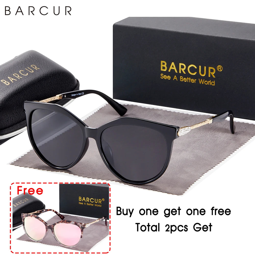 BARCUR-Gafas de sol polarizadas ojo de gato para mujer, redondas, degradadas, Oculos