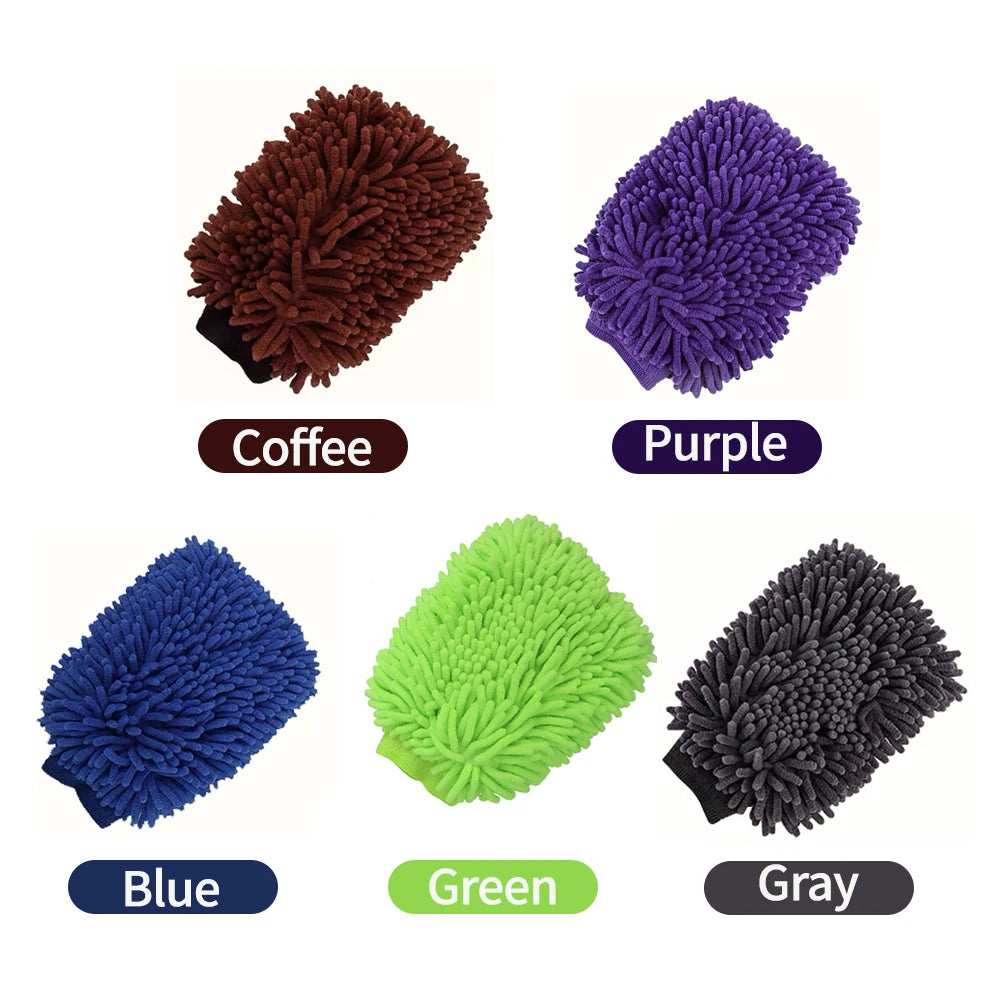 Guantes para lavado de coche, guante de chenilla, paños de felpa gruesa de doble cara, suministros para coche, herramientas de limpieza, accesorios de automóvil, detalles de coche