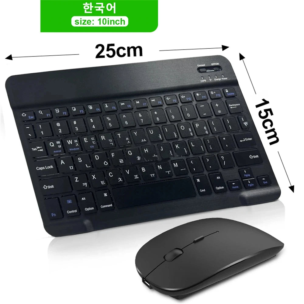 Wireless Bluetooth Keyboard and Mouse, for iOS, Android, Windows, Tablet, iPad Air Mini Pro, Spanish, Korean, Portuguese, Russian
