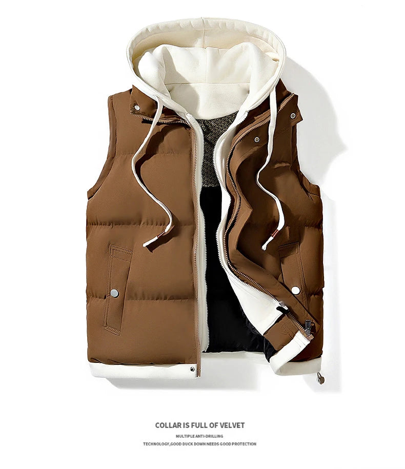 Veste d'hiver à capuche pour hommes, manteau en duvet de coton, gilet épais, gilet chaud, manteau décontracté