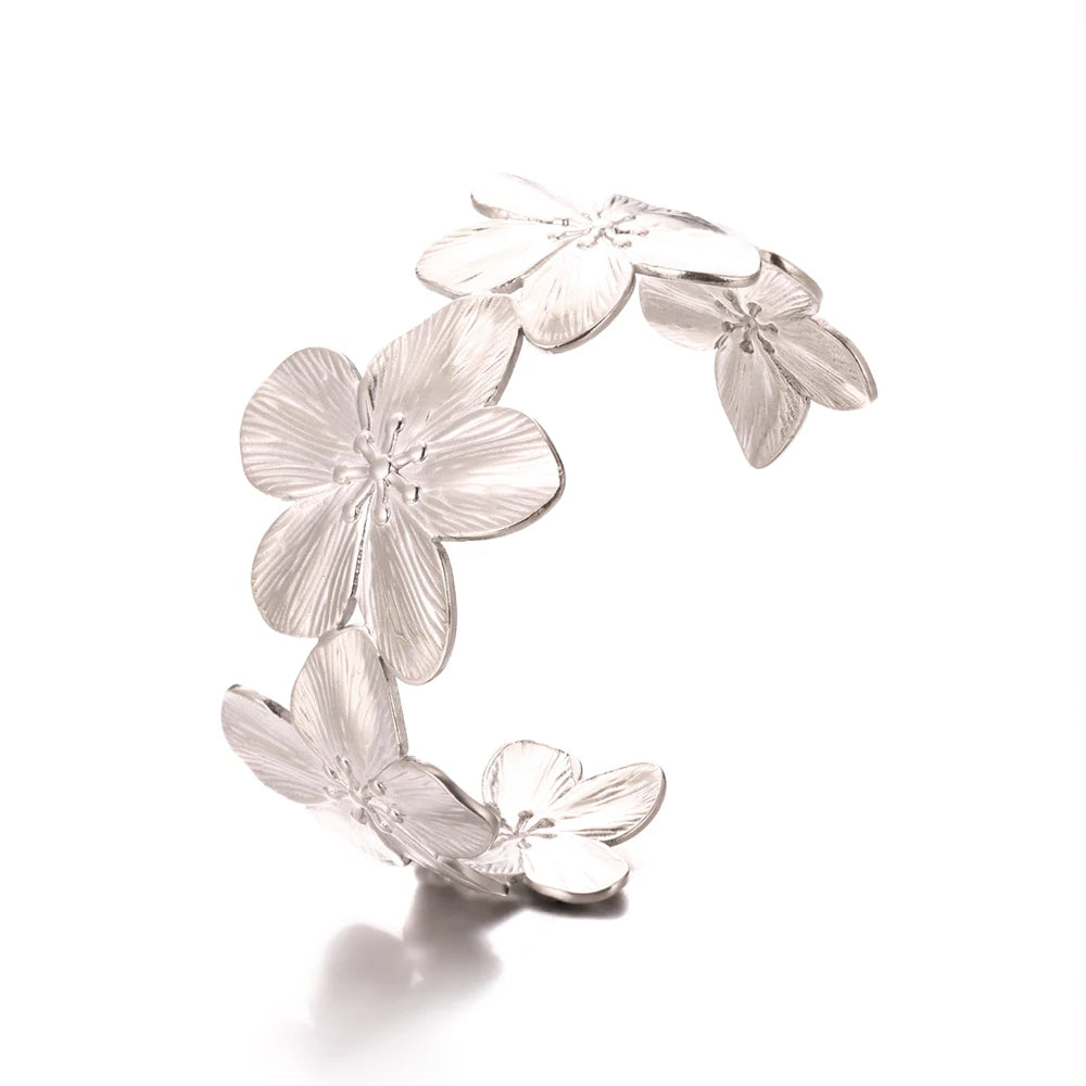 Exquisite Classic Bump Pattern Opening Bracelets for Women, Gold Color Stainless Steel Cuff Hand Ornament Gift