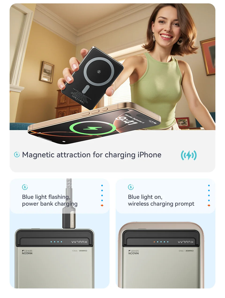KUULAA batterie externe magnétique 10000Ah chargeur Portable sans fil 20W charge rapide pour magsafe pour iPhone 16 15 14 Por Max PowerBank