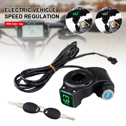 Electric Bike Thumb Throttle Voltmeter, Battery Voltage Digital Switch, Power Key Lock, E-bike Accessories