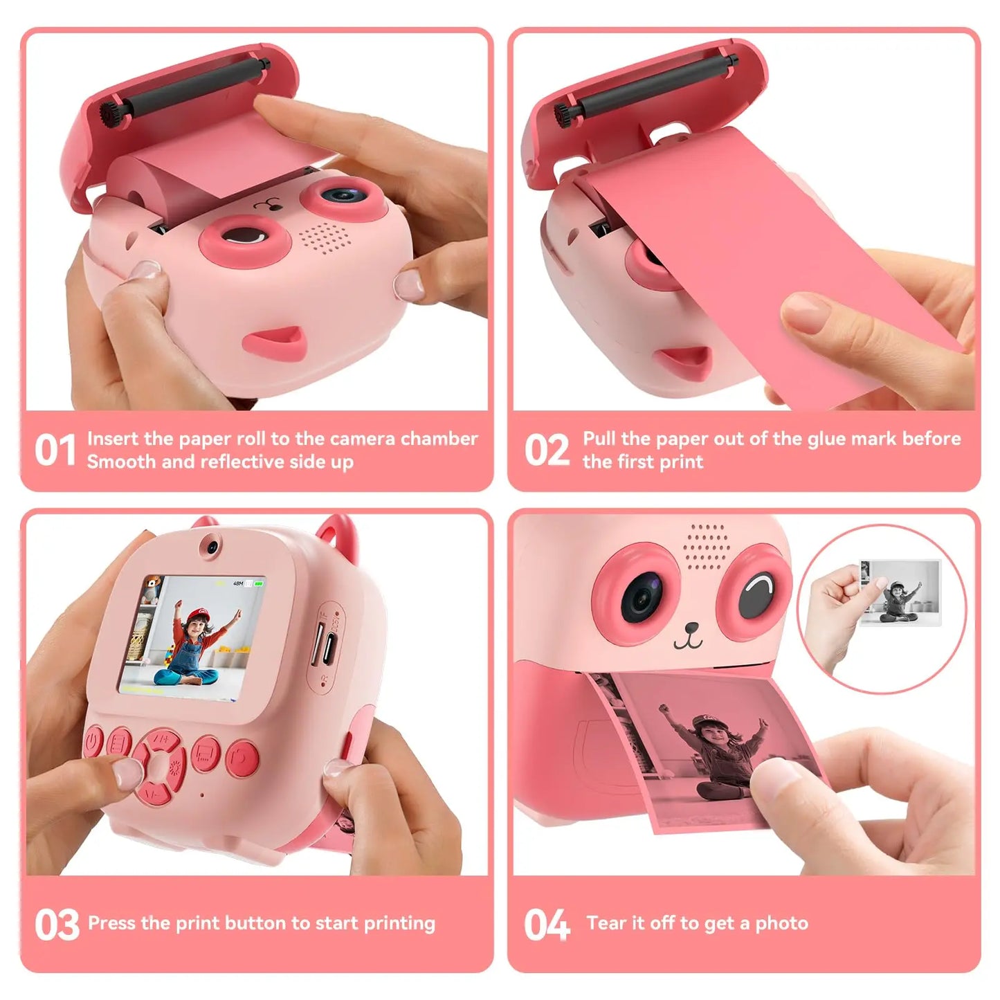 Cámara de impresión instantánea, cámara multifuncional para niños pequeños con impresión de fotos instantánea, cámara digital de 2,4 pulgadas con pantalla HD para fotos