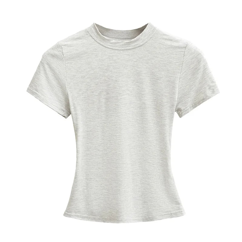 Camiseta de manga corta para mujer, casual, de alta calidad, sexy, ajustada, a la moda, de color liso, ropa y2k, 2024