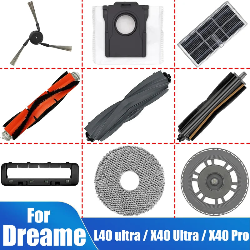 Accessories for Dreame L40 Ultra / X40 Ultra Robot Vacuum Cleaner, Dust Bags, Mop Pads, Main Side Brushes, Cloths, HEPA Filters, Spare Parts