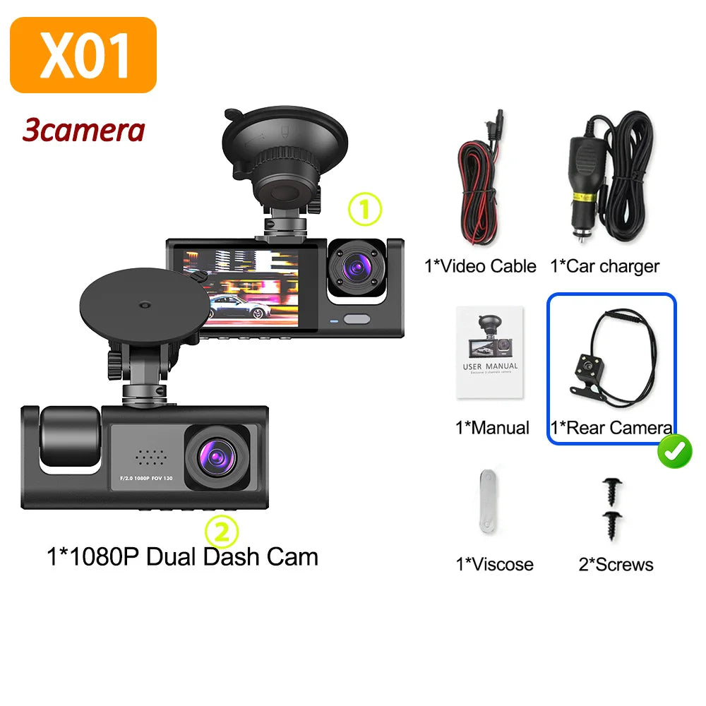 1080P Car DVR 2/3 Camera Dash Cam for Cars Vehicle Camera Front Video Recorder Optional Rear Camera Night Vision Dashcam Car Dashcam, Rear View Camera, Car Camera Recorder, Dash