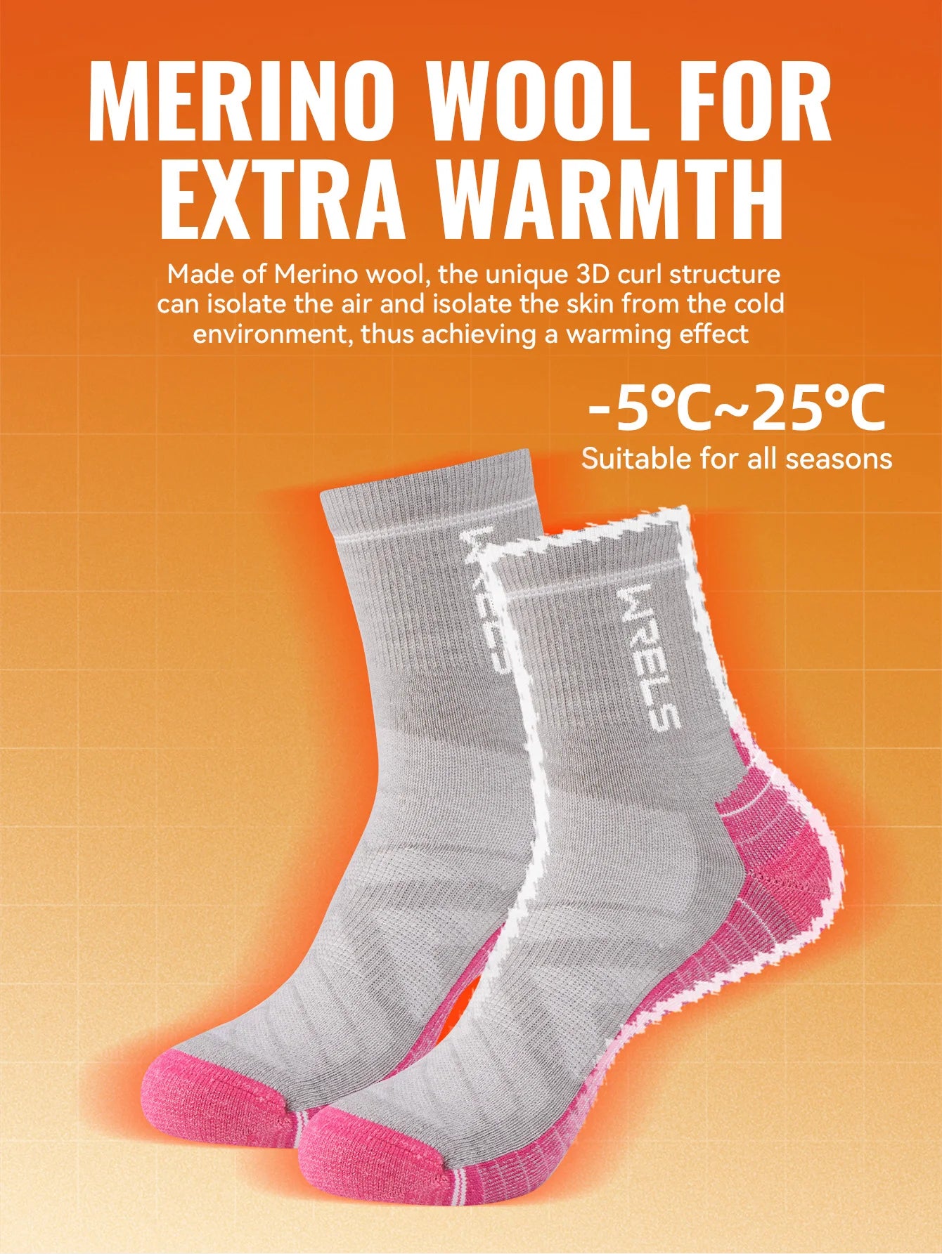 WRELS 1/2/3 paires chaussettes en laine mérinos thermique chaud hiver haute élastique épais chaussettes de randonnée Absorption d'humidité chaussettes de sport en laine